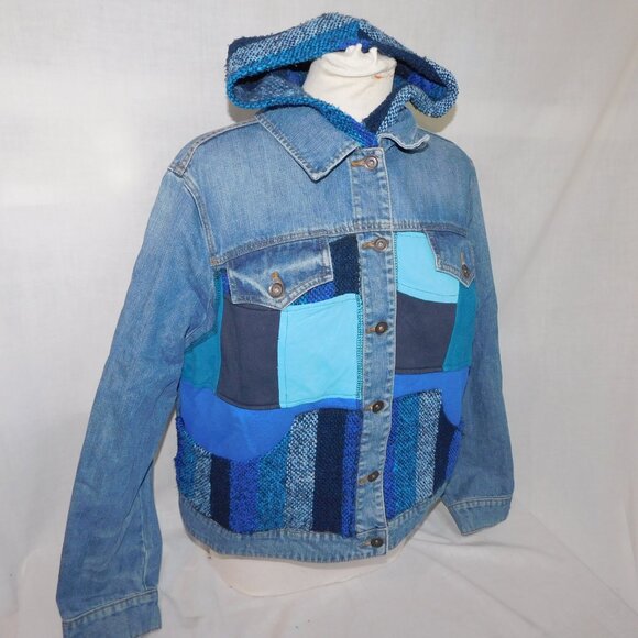 OOAK Hip Chick Design Womens XL Upcycled Blue Denim Jean Jacket Patch Work - Picture 7 of 10